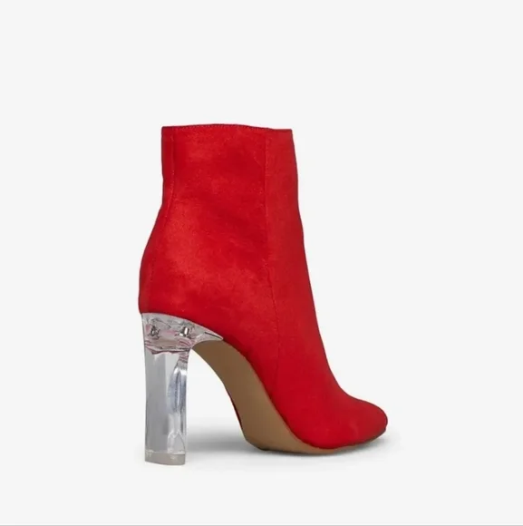 NEW Women's Charone Red Chunky Block Heel Pointed Toe Ankle Boots Size 7 - Picture 3 of 5